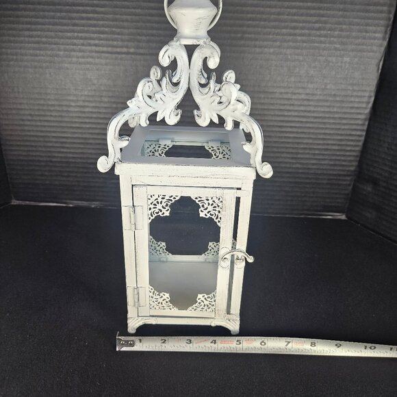 Ophelia & Co. 14 Inch Vintage White Metal Hanging Lantern With Clear Glass - Picture 8 of 11